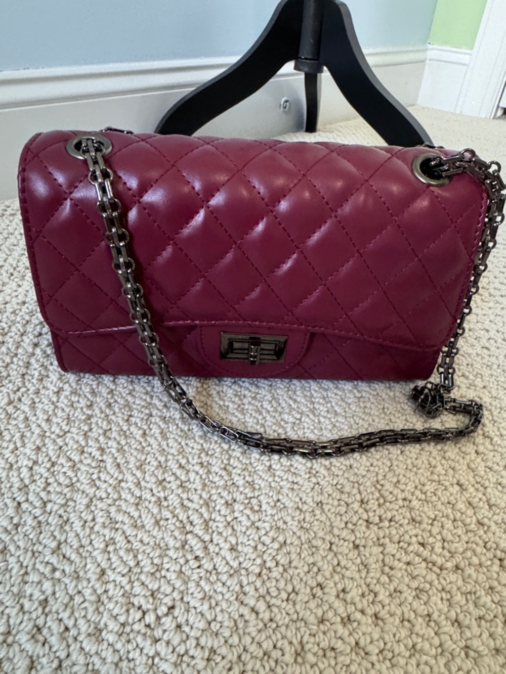 Quilted Wine-Red Chain Shoulder Bag - Women Bags